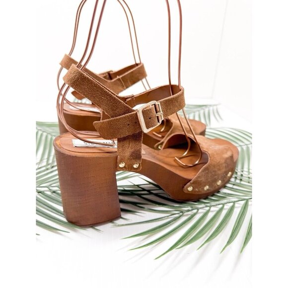 Steve Madden Women's Brown Buena—Bueno Wooden Strappy Block Heel Sandals Size 10 - Picture 5 of 12